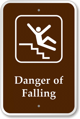 Warning sign of the danger of falling down stairs.