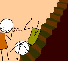 drawing of someone falling down stairs.